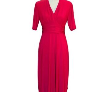 Evan Picone Hot Pink V-Neck Midi Dress